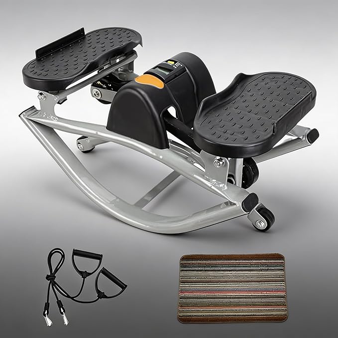 Rock Stepper, Lateral Rocking Fitness Stepper with Digital Display & Resistance Band, Low-Impact Side-to-Side Stepper for Knees/Joints, Compact Portable Home Workout Machine for Legs Glutes Abs