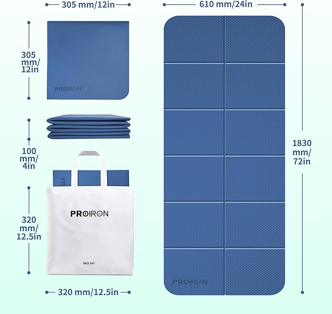 PROIRON Foldable Yoga Mat 0.24"/0.16" for Home Workout & Travel, Non Slip Travel Yoga Mats with Carry Bag, Packable Yoga Mat for Home Gym, Pilates, Fitness,Stretching