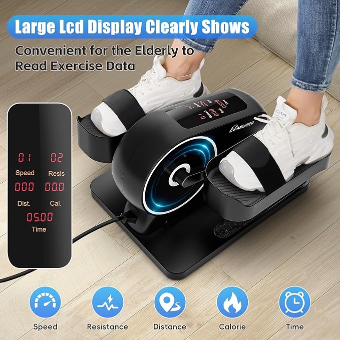 ANCHEER Under Desk Elliptical Machine, 2-in-1 Mini Exercise Bike, Digital Display, 9 Resistance Levels, 12 Speed Levels, Active and Auto Modes, Silent Operation