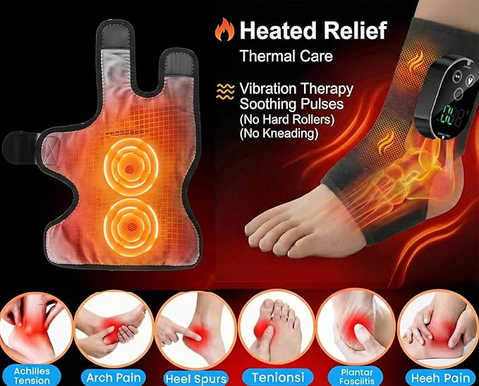 Foot Massager for Neuropathy Plantar Fasciitis Pain Relief, Cordless Heated Vibrating Cloud-Soft Ankle Wrap Feet Massage, Portable 2H Run Time, 6 Heats, 3 Modes, Auto-Off Timer, 1pcs
