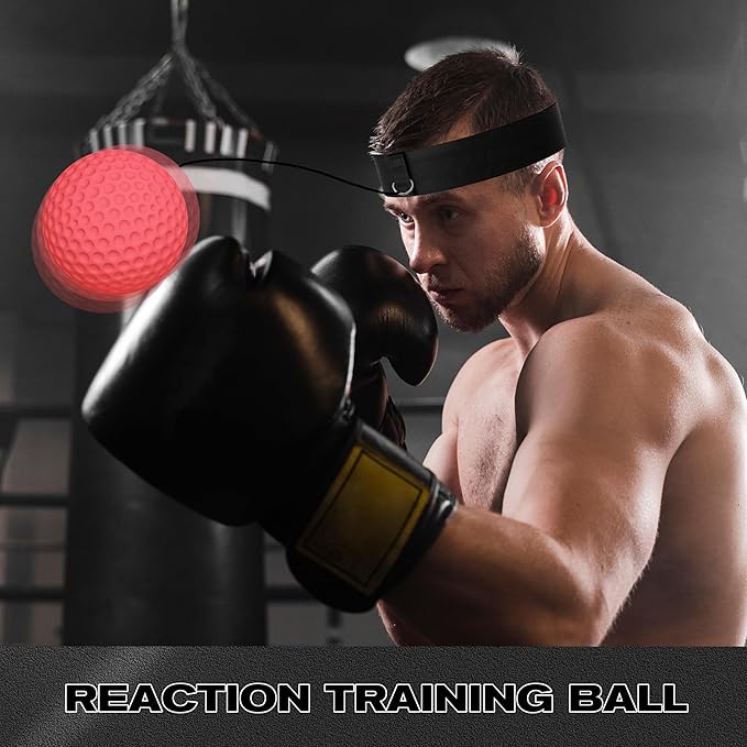 Boxing Reflex Ball with Hand Wraps - 2 Difficulty Levels Boxing Ball to Improve Speed, Hand-Eye Coordination，Fight Reaction for Adults, Kids