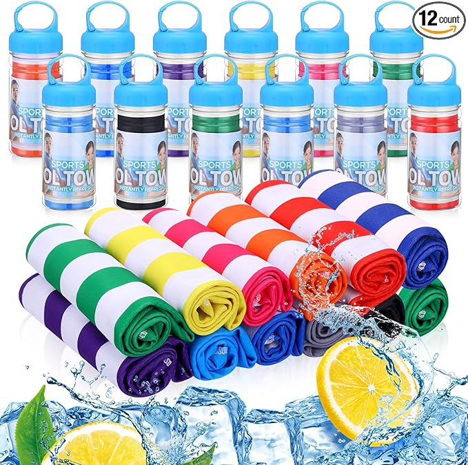 12 Pack 32 x 12 in Cooling Towels Bulk for Neck and Face Microfiber Ice Towel Sweat Towels Breathable Soft Chilly Towel Portable Cool Neck Rags for Yoga Sport Gym Workout Fitness