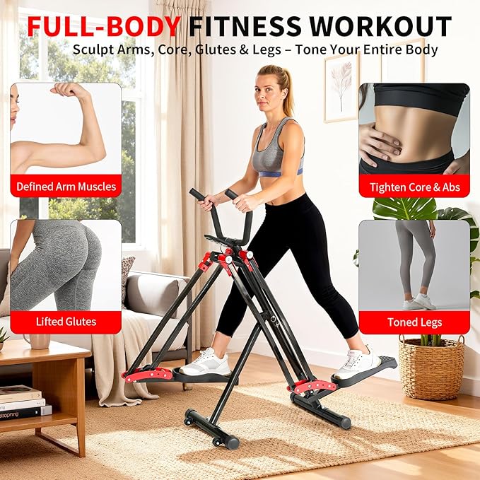 Air Walker Exercise Machine, 30" inch Stride Space Walker Elliptical Trainer for Home Use, Low-Impact Elliptical Cross Trainers Compact Steppers for Men and Women Full-Body Cardio & Leg Toning