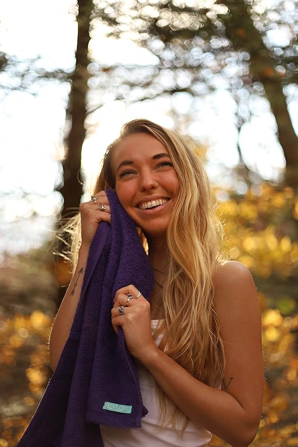 FACESOFT Eco Friendly Gym Towel for Working Out - Soft and Absorbent Cotton Exercise - No Synthetic Microfibers or Plastics - Sweat Towel for Gym, Fitness, Sports, Yoga - Purple - 1 Pc