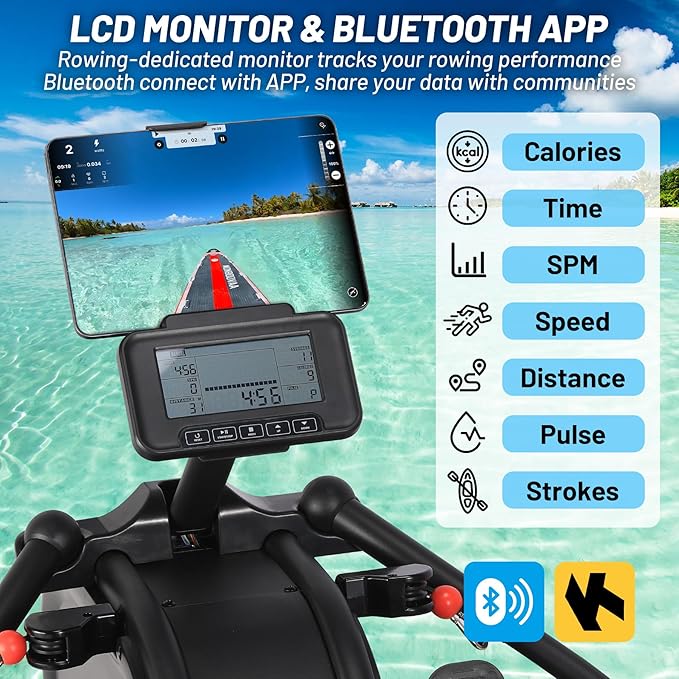 Rowing Machine, Magnetic Rowing Machine with 16 Levels of Quiet Dual Slide, Rowing Exercise Equipment for Home Use, App Compatible, 350lb Weight Capacity