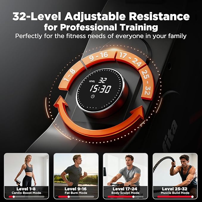 Rowing Machines for Home,Quiet Resistance Magnetic Rower Machine with 32 Levels,350lb Weight Capacity,Compact Dual Slide Rail,LED Monitor & Comfortable Seat,App Supported&Tablet Holder