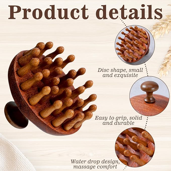 Wooden Scalp Massager Head Massage Hair Brush, Manual Hair Scalp Scrubber Massager Tool, Gua Sha Brushes Body Massage Tool for Woman Men Wet Dry Hair Scalps Care