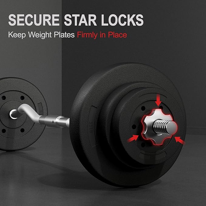 Yaheetech Barbell Set Olympic Curl Bar Weights & 2 Olympic Barbell Clamps Strength Training Bars