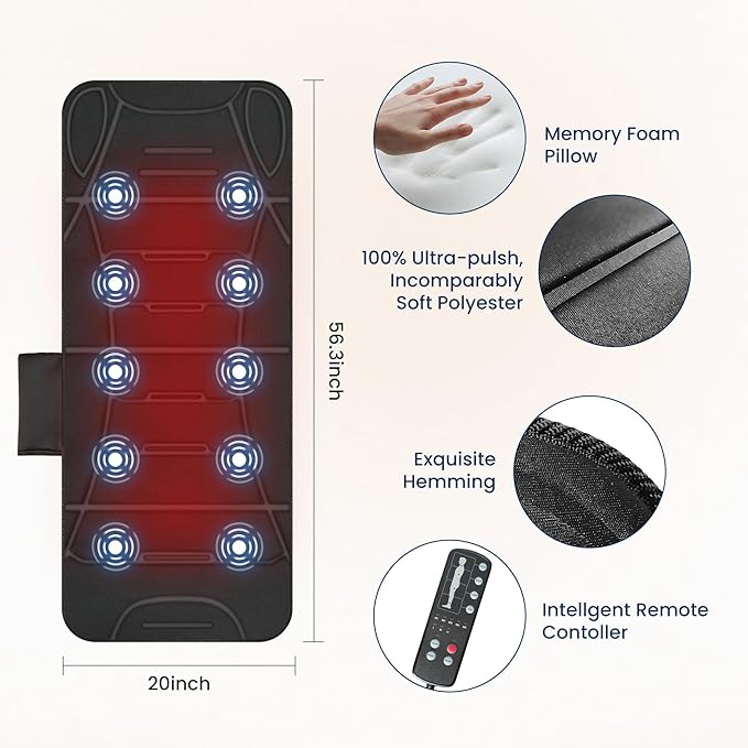 COMFIER Full Body Massage Mat with Heat, 10 Vibration Motors, 4 Heating Zones, 30-Minute Auto Shut-Off, Foldable Relaxation Pad for 3 Adjustable Intensity– Vibration Massage Only