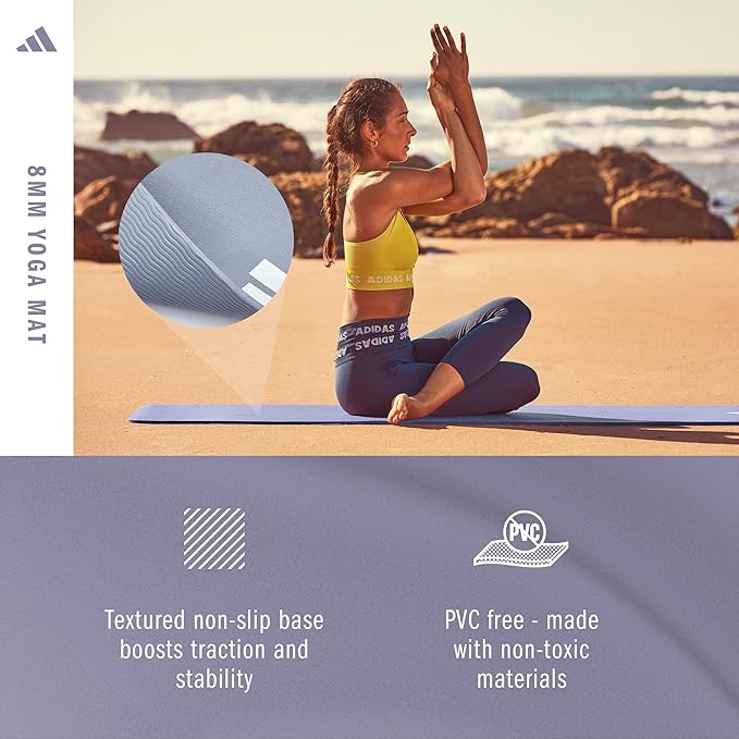 adidas Yoga Mat - Eco Friendly - Non Slip, Durable Textured Surface, 8mm