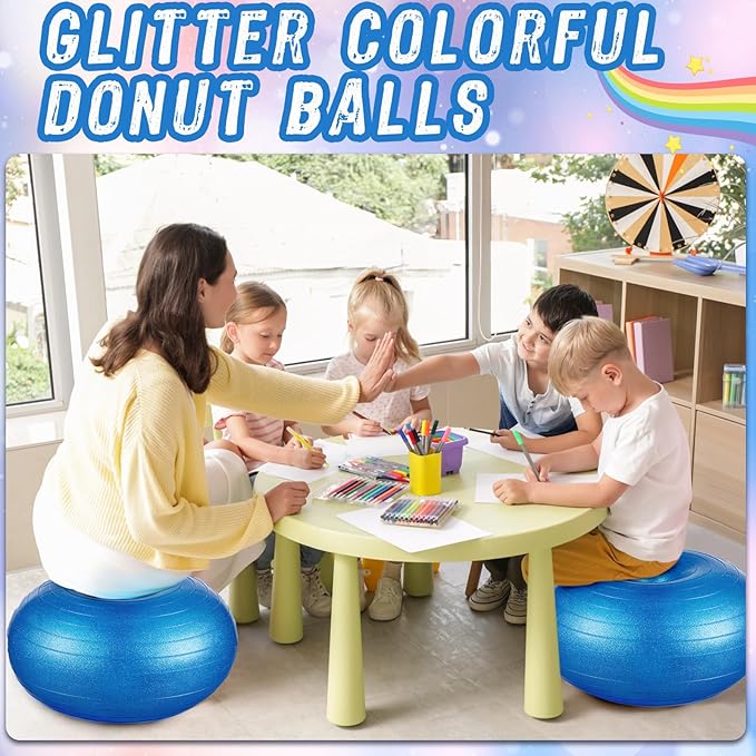 Libima 4 Pcs Flexible Seating for Classroom Inflatable Ball Chairs with Pump Donut Exercise Ball Cushion Seat for Balance and Stability Training School Home Office Gym Yoga Workout