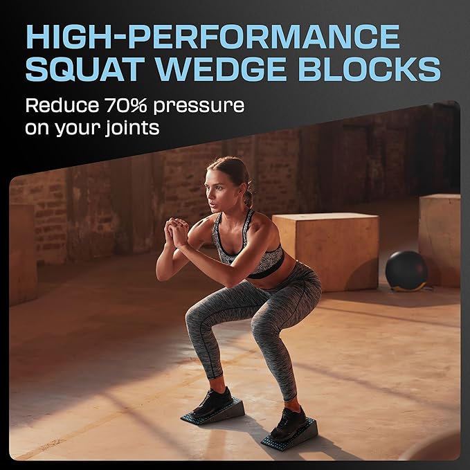Squat Wedge Block Pair - Heel Elevated Squat Wedge for Deeper Squats, Heavy Lifting and Better Form - 17° Angle Exercise Wedges, Slant Board for Squats with Carry Backpack