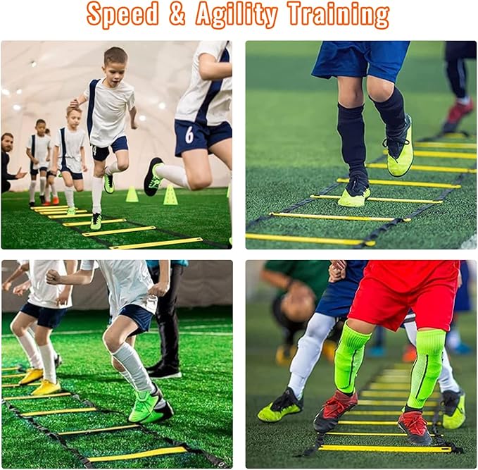 Agility Training Set for Soccer & Football - 20FT Speed Ladder, 12 Cones, and Training Aids for Kids Youth Sports Practice, Footwork Drill Kit