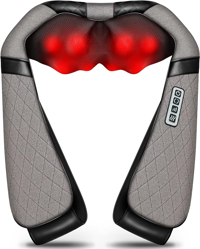 Blue Elf Shiatsu Electric Neck Back Massager Pillow 3D Kneading with Heat for Shoulder, Lower Back, Foot, Leg Muscles Pain Relief Relax in Car Office and Home (Gray)