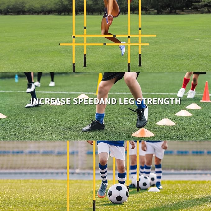 Soccer Agility Training Poles Set: Football Speed Training Equipment with 6Soccer Agility Poles Adjustable Height Hurdles for Basketball Athletes Youth