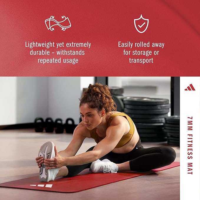 adidas Fitness Mat - Lightweight - Non Slip Yoga Mat, 7mm or 10mm