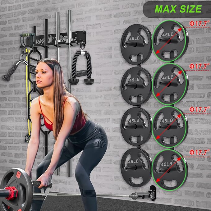 Kipika Weight Plate Storage Rack - Wall Mounted Weight Plate Holder with Durable Steel Construction Organizer for Olympic Plates, 1000lb Capacity, Space-Saving for Home Gym