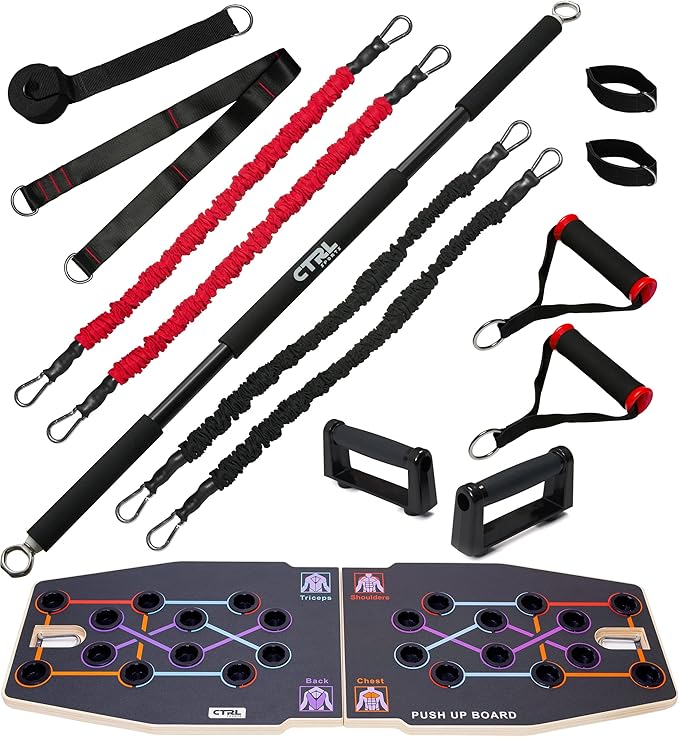 Resistance Band Bar for Fitness - Workout for Exercise, Squat, Biceps, Triceps, Shoulders, Back - Adjustable 3 Parts for Resistance Bands - Durable Portable Steel Pilates Bar
