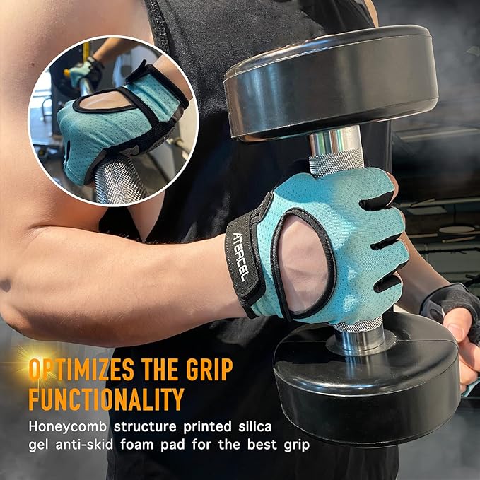 ATERCEL Weight Lifting Gloves Full Palm Protection, Workout Gloves for Gym, Cycling, Exercise, Breathable, Super Lightweight for Mens and Women
