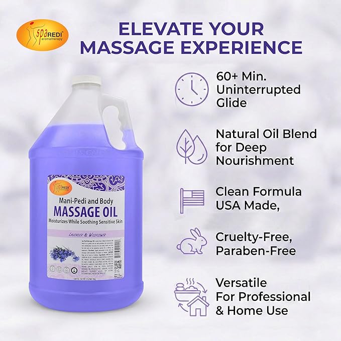 SPA REDI Professional Massage Oil – Expert Body Treatment & Skin Nourishment | Effortless Glide, Uninterrupted Flow for Deeply Therapeutic Sessions, Ensuring Refreshed & Satisfied Clients 128 Oz