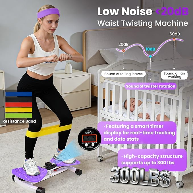 Waist Twister Machine Exercise with Digital Counter for Men and Women - Adjustable ab Twister Board for Stomach Workout - 300LB Capacity, 20dB Ultra-Quiet Noiseless Board with Extra Accessories