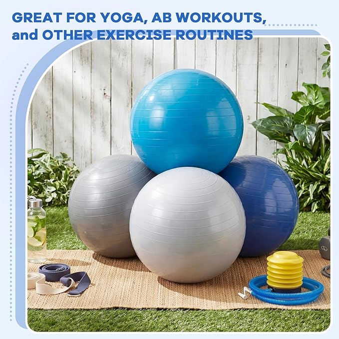 Leyndo 4 Pcs 26 Inch Yoga Exercise Ball Pilates Pregnancy Birthing Fitness Ball with Quick Pump Anti Burst for Improved Posture, Balance, Yoga, Pilates, Training