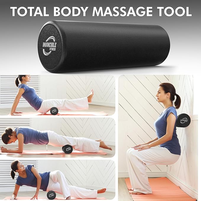 Invincible Fitness 17'' EPP Foam Roller for Deep Tissue Massage – Enhance Recovery, Relieve Pain, and Boost Mobility for a Stronger, Healthier You (Black)