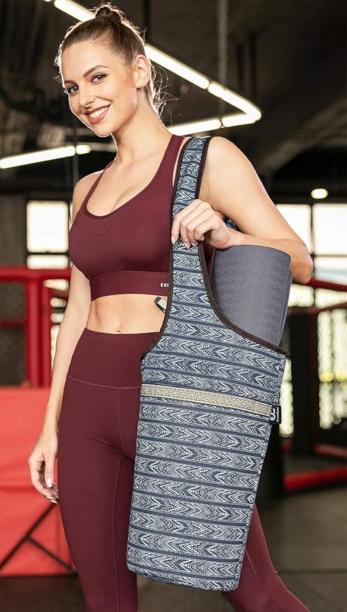 Ewedoos Canvas Yoga Mat Bag Fits Most Mats Yoga Bag with Large Storage Pockets to Hold More Accessories Ideal for Pilates Workout Gifts & Travel