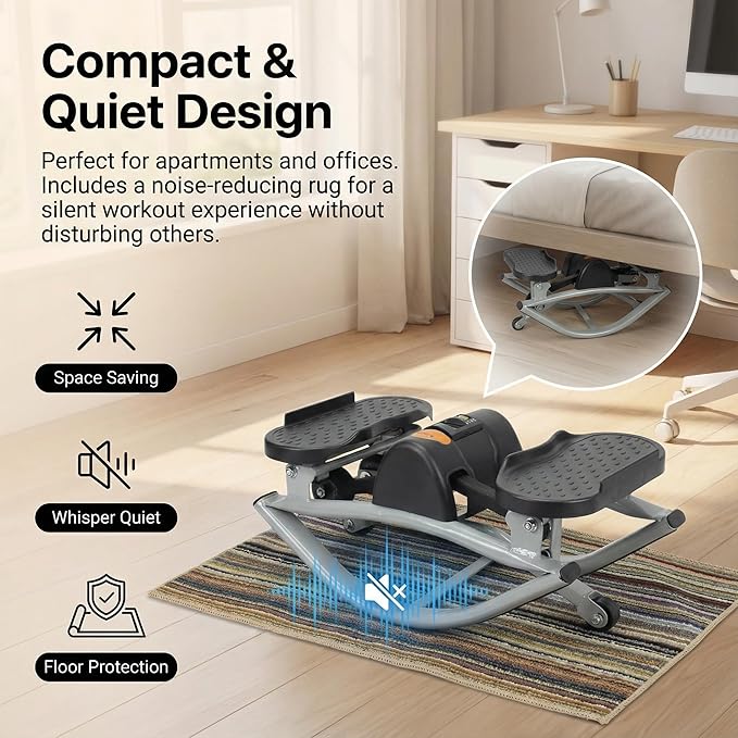 Lateral Rocking Fitness Stepper - Low-Impact Home Workout Machine for Knees & Joints with Digital Counter