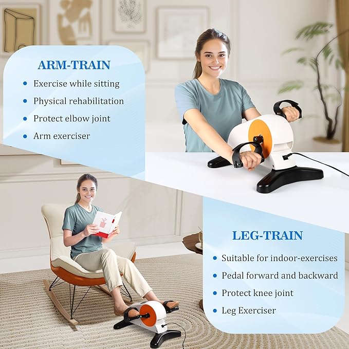 Electric Pedal Exercise Bike with Leg Support, Physical Therapy Exercise Pedal Exerciser Assist Leg, Knee, Foot, Arm Recovery Equipment for Home, Office Elderly