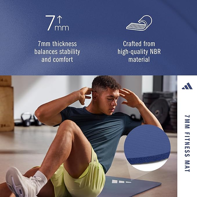 adidas Fitness Mat - Lightweight - Non Slip Yoga Mat, 7mm or 10mm