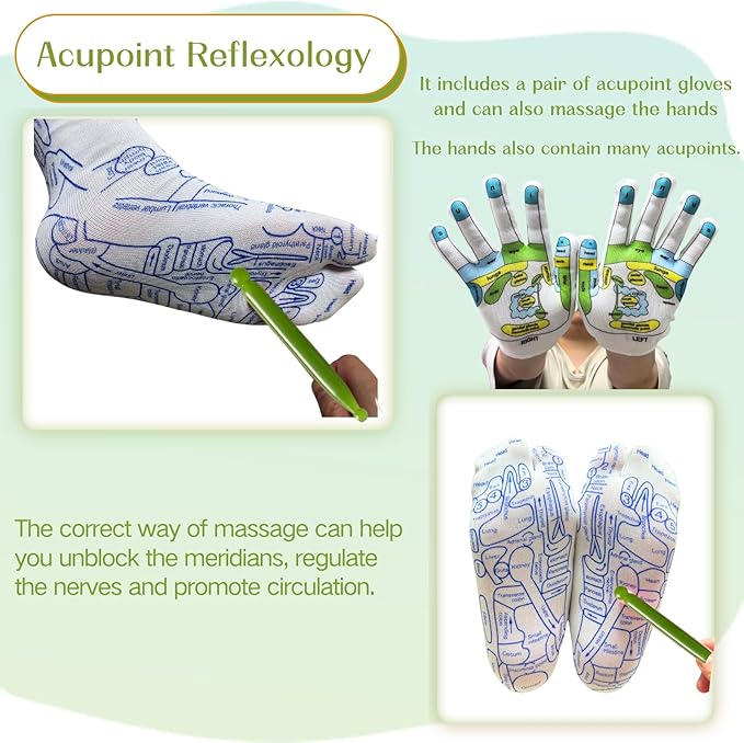 Reflexology Socks with Gloves Tools Set Foot Massage Socks with 2pc Tools Socks with Trigger Point Massage Tool Acupressure Socks Reflexology Foot Massage Socks for Women