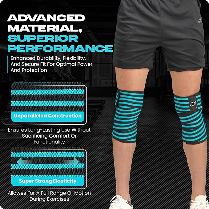 Special Essentials Knee Wraps for Weightlifting with Strap (2 Pack) - 72 Inches Flexible Support for Men & Women, for Powerlifting, Squats, Leg Press, and Cross Training