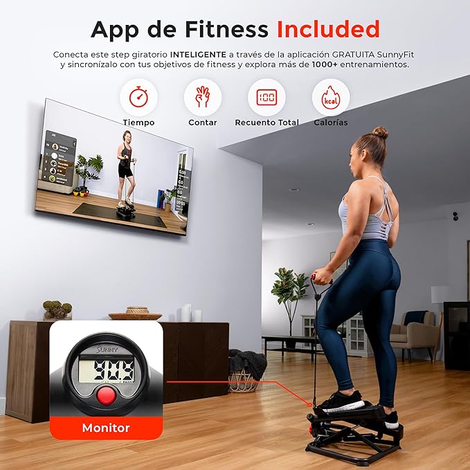 Sunny Health & Fitness Mini Steppers for Exercise at Home, Stair Step Workout Machine, Full Body Cardio Equipment, with Optional Free SunnyFit App Connection and Resistance Band
