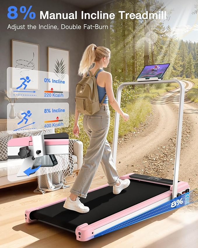 Incline Walking Pad with Handle Bars, 3.5HP Foldable Portable Treadmills for Home Office, Low Noise <40dB Under Desk Treadmill with 330LB Capacity, Wide Running Belt with Remote Control & LED Display