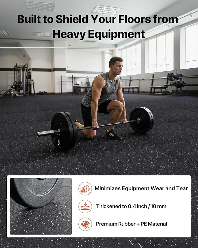 VEVOR 0.4Inch 48sq.ft 12 Tiles Gym Flooring for Home Gym, Rubber Top with High Density EVA Foam, 24 x 24In Gym Floor Exercise Equipment Mats, Interlocking Gym Mats, Puzzle Workout Mats, Black & White