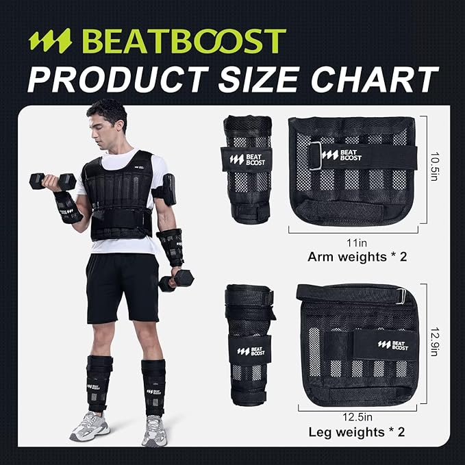 Ankle Wrist Weights 4lb/10lb/15lb/20lb/25lb/30lb BeatBoost Adjustable Leg Arm Weights for Men Walking Pilates Exercise Workout Gym Aerobics