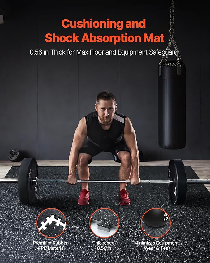 VEVOR 0.56Inch 24sq.ft 6 Tiles Gym Flooring for Home Gym, Rubber Top with High Density EVA Foam, 25 x 25In Gym Floor Exercise Equipment Mats, Interlocking Gym Mats, Puzzle Workout Mats, Black & White