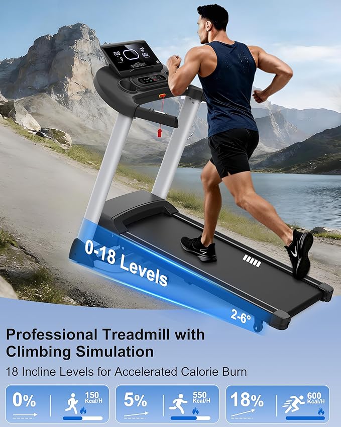 Incline Treadmills for Home, Treadmill with 18% Auto Incline, Heavy Duty 400LBS Capacity, Running Machine with 18.90" Wide Belt, 0.5-12 MPH Speed, 3.5 HP, 36 Programs, APP, Bluetooth, Foldable