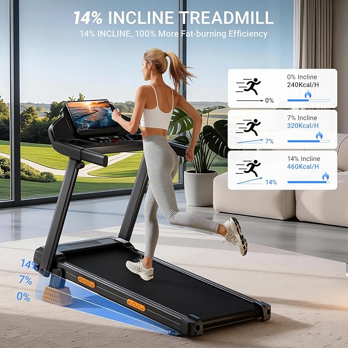 Treadmills for Home with 16% Incline & Led Screen, 7-Layer Shock-Absorbing Foldable Treadmill with Handle Bar for Convenient Storage, 3.0HP Walking Pad Treadmill Up to 400lbs 0.6-7.0MPH