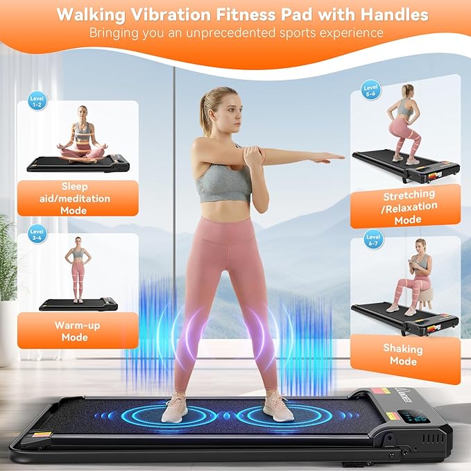 ANCHEER Walking Vibration Pad with 12% Incline & Handles,6 in 1 Foldable Under Desk Treadmill,350LBS Capacity/2S Folding/Low Noise Vibration Treadmills for Home/Office,8 Modes Control