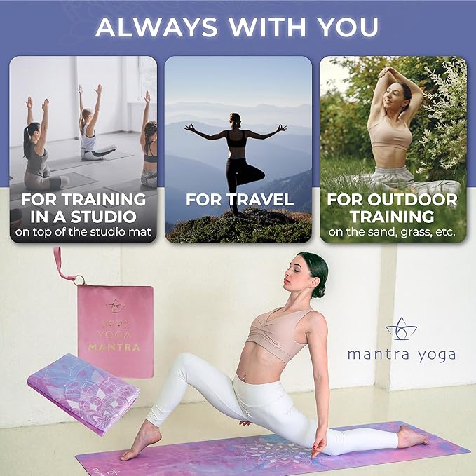 Mantra Yoga Travel PRO 1.5mm with Knee Pad - Foldable Fitness & Exercise Mat with Bag | Lightweight, Compact & Eco-Friendly | Non-Slip & Washable | For All Types of Yoga | 72" L x 24" W | 2.6 lbs