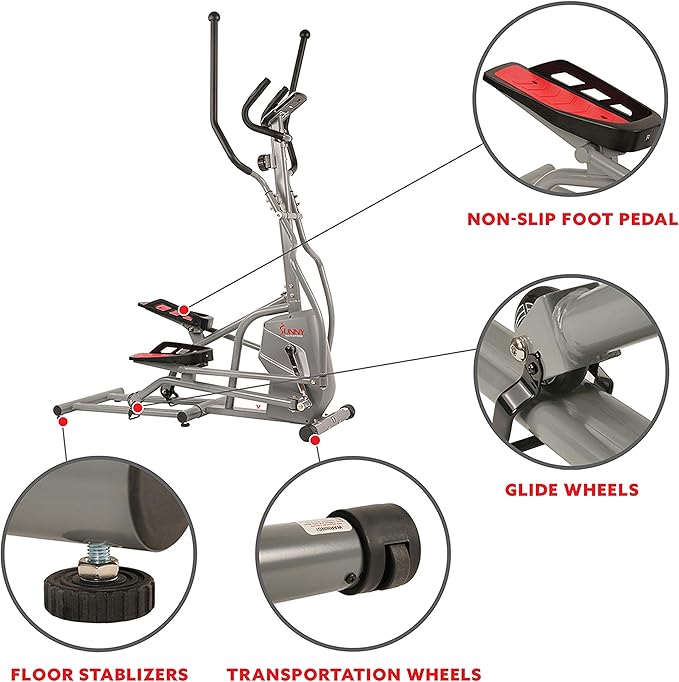 Sunny Health & Fitness Magnetic Elliptical Machine with Adjustable Resistance, Fully Body Workout for Home with Pulse Sensor Monitor, Long Stride Low-Impact Workout with SunnyFit App Access