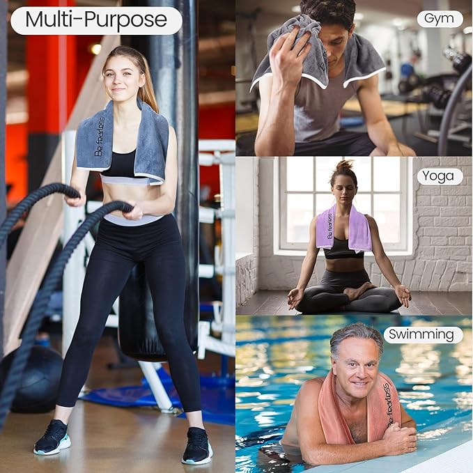 Peryiter 15 Pcs Microfiber Gym Towels Set for Men and Women, Soft Be Fearless Sweat Workout Towels for Yoga Sports Exercise Fitness Bath Home Cycling Swimming Camping, 30" x 14", 5 Colors