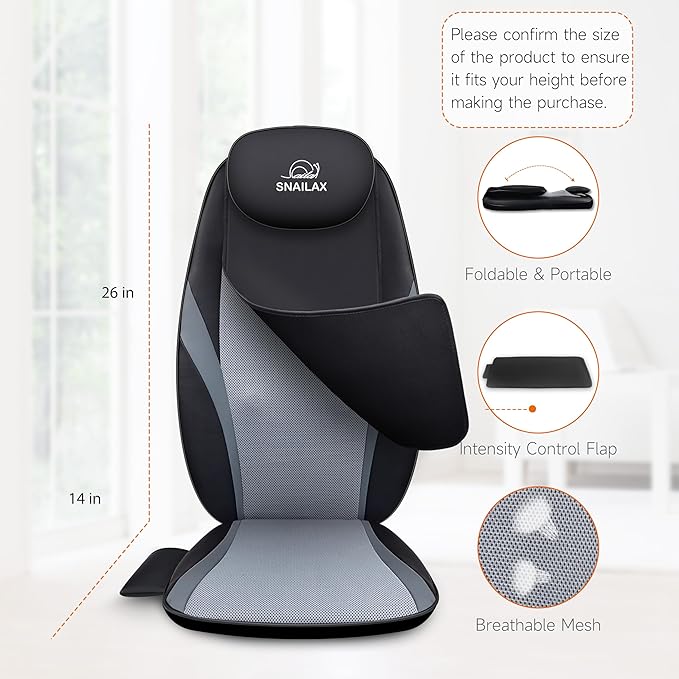 Snailax Neck and Back Massager with Heat, Massage Chair Pad Back Massager for Pain Relief Deep Tissue Chair Massage Pad with 10 Deep Kneading Nodes for Office Home, Gifts for Dad,Mom