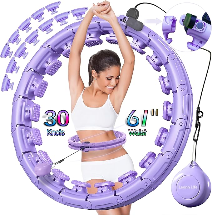 30/24/12 Knots, Upgraded Magnetic Lock Weighted Hula Hoop for Kids Adults Weight Loss, Infinity Hoop Plus Size, Home Indoor Outdoor, Fitness Exercise, Abdominal Toner