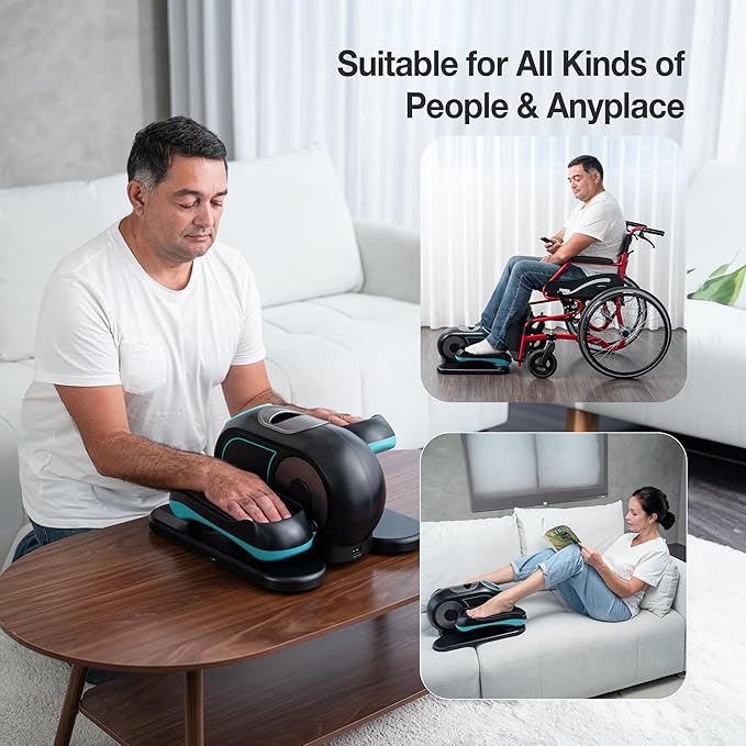 Under Desk Elliptical Machine, Leg Exerciser for Seniors, Seated Pedal Exerciser with Resistance Bands Non Slip Mat, Remote Control, 12 Adjustable Speeds for Home, Seniors, Adults