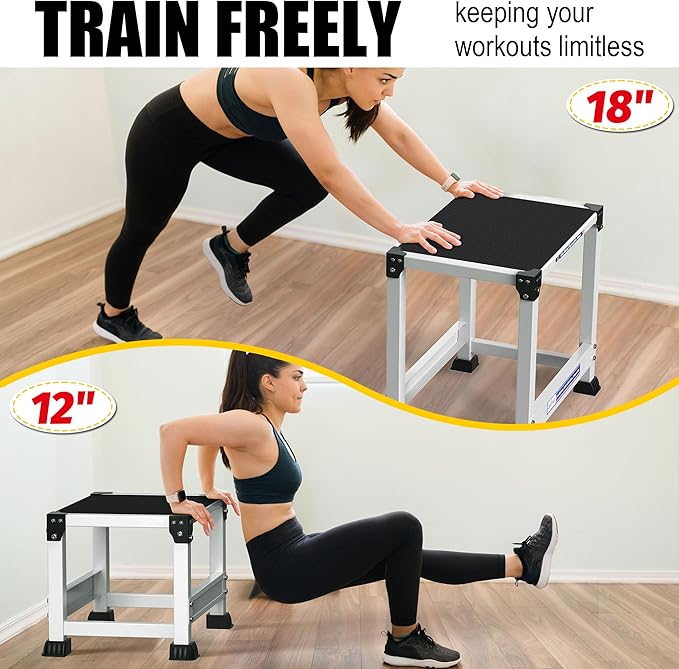 GanFindX Steel Plyometric Jump Box,12/18 Inch Heavy Duty Plyo Platform, Non-Slip Workout Step Box for Home Gym, Agility, Strength & Conditioning Training