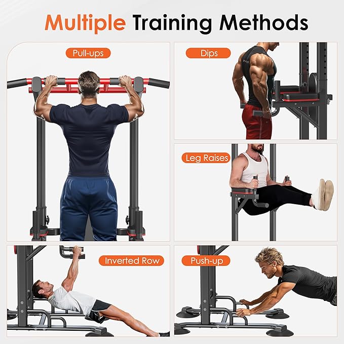 SogesPower Pull Up Bar Station Power Tower,12-Level Adjustable Multi-Function Pull Up Dip Station for Home Gym, Pull Up Bar Stand Dip Bar Strength Training Fitness Equipment