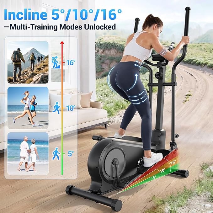 ANCHEER Elliptical Exercise Machine, Elliptical Trainer for Home Gym Exercise Equipment 550Lbs Max Weight, Ultra-Silent Elliptical Machine 16 Resistance Levels Pulse Rate Grips